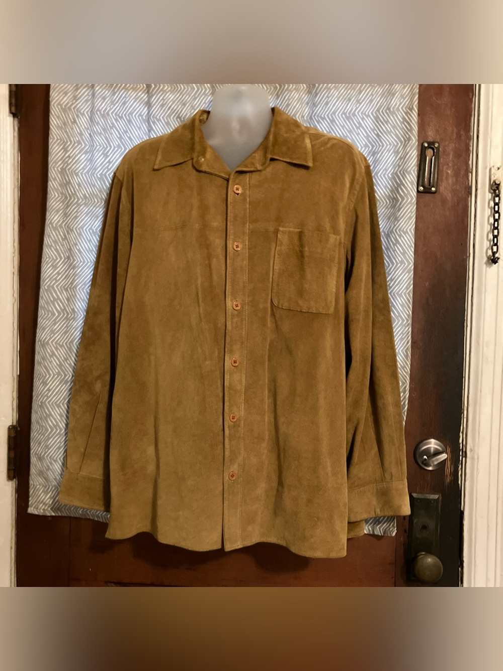 Junction West Mens Genuine Suede Leather Shirt Jacket Tan Western Vintage Sz XL